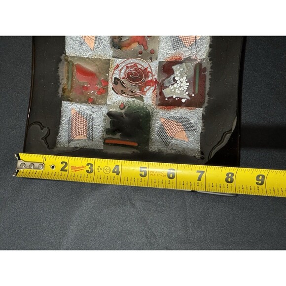 Decorative Square Platter Handmade Fused Glass Patchwork Centerpiece  8.25" - Picture 7 of 8